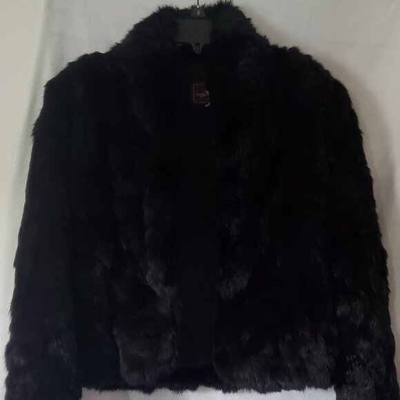 Vintage 1980's Sergio Valente Black Rabbit Fur jacket In Great condition- Size L - Picture 1 of 5